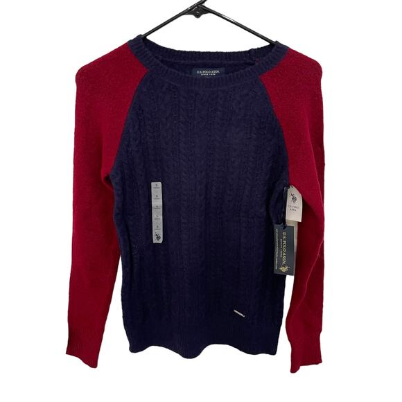 U.S. Polo Assn. Cable Knit Sweater Size Small - Red & Navy Raglan Sleeves, NWT - Picture 1 of 6